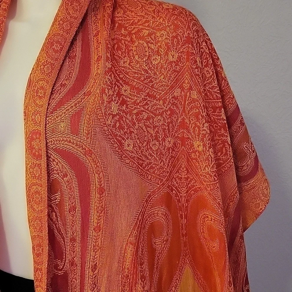 ORANGE Paisley Floral Shawl Wrap Cover-up